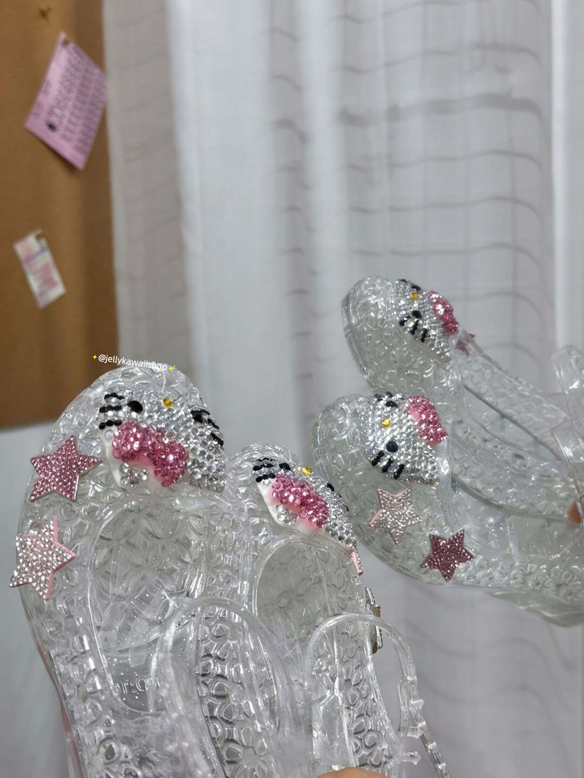 Hellokitty Handmade Rhinestone Flat Jelly Shoes Sandals