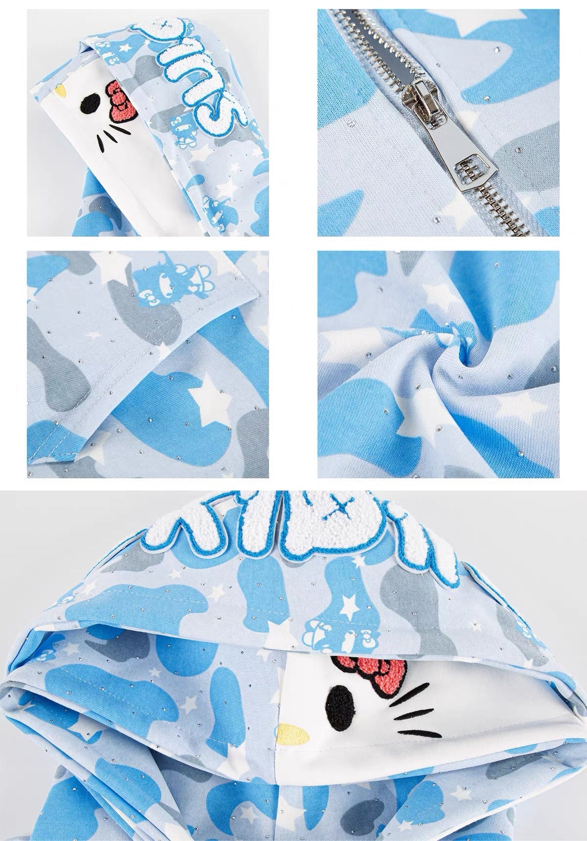 Hello Kitty Camouflage Double Layer Hoodie Sweatshirt Jacket