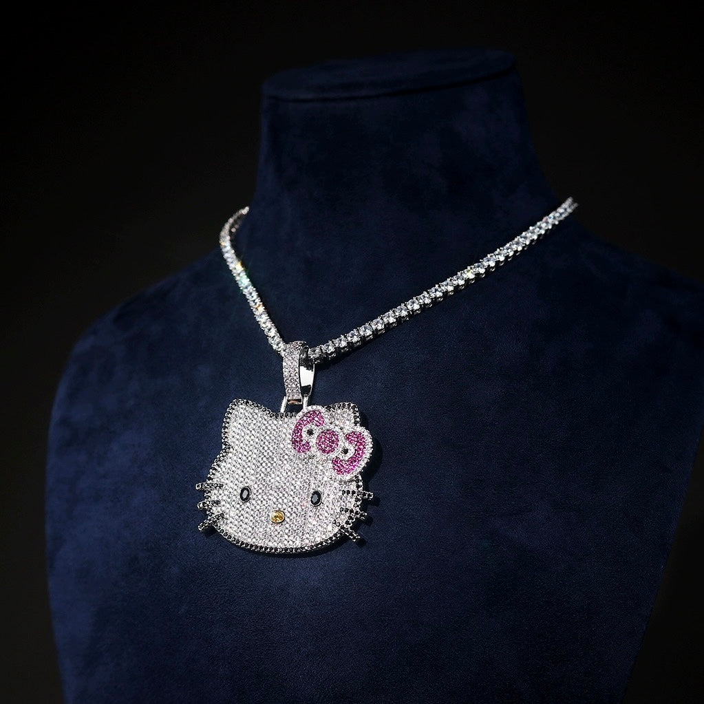 Hellokitty Sparkly Rhinestone Chunky Chain Necklace Jewelry(Velvet Gift Box Packing)