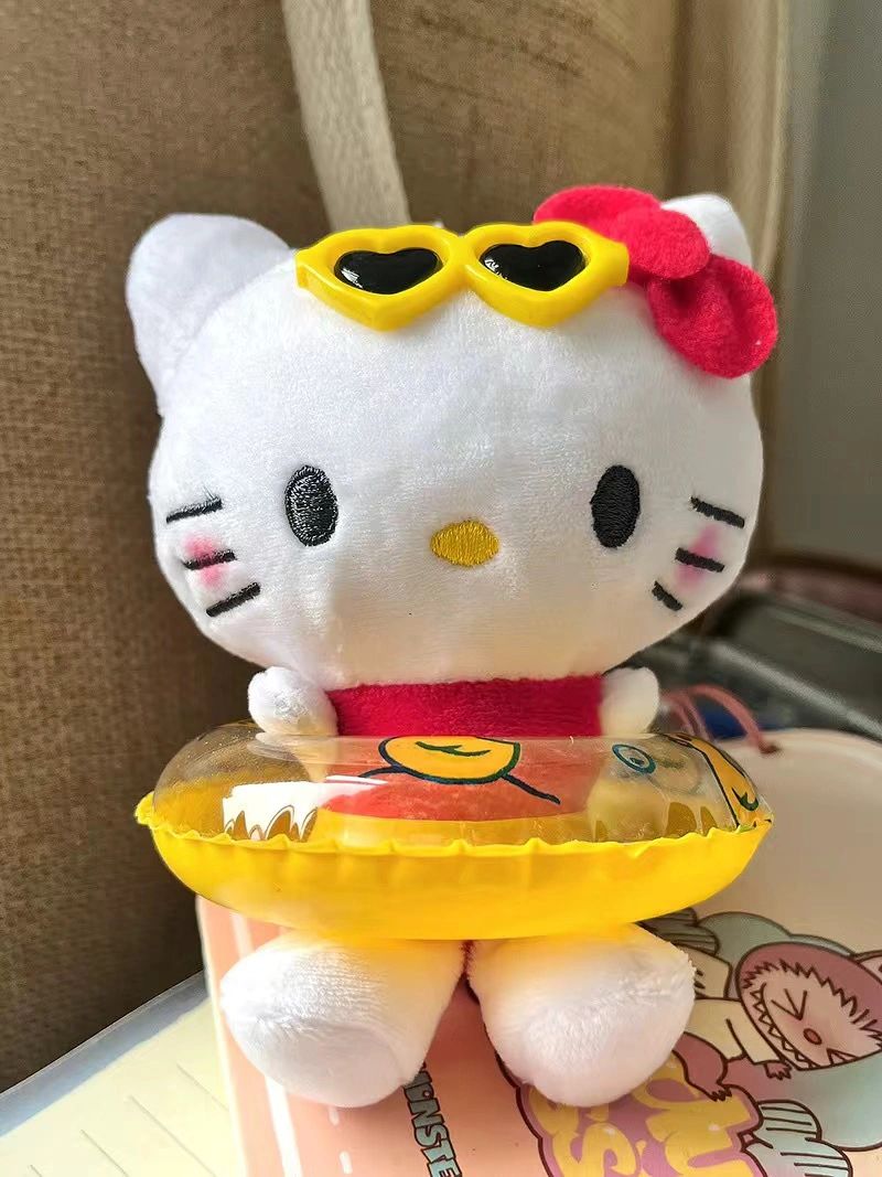 Tan Hellokitty Swimming Ring Plush Keychain|5in/12Cm