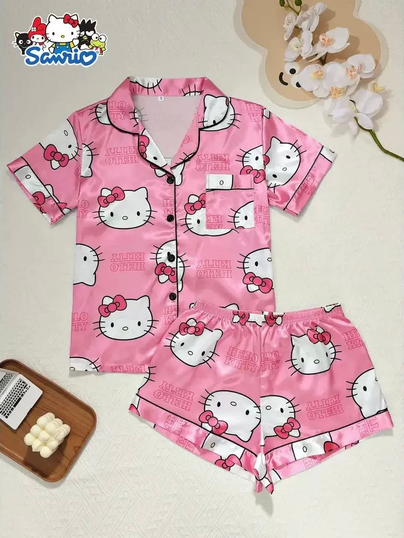 Sanrio Womens Silk Satin Pajama Sets(S-XXXL)