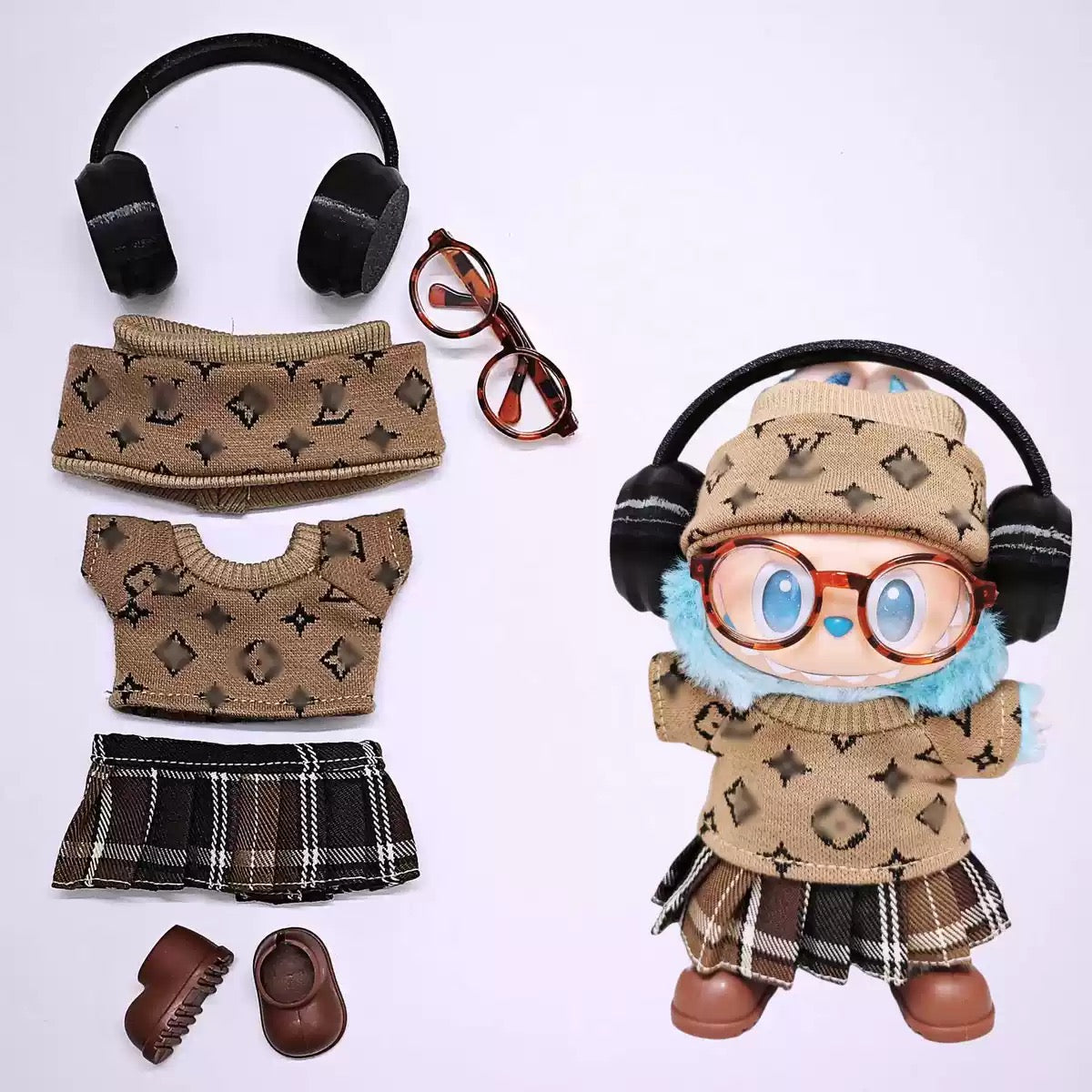 Headphone Set 17cm Labubu Clothes Set(NO DOLL) Accessories Suit Cute Clothes for Labubu Dress up Unique Style