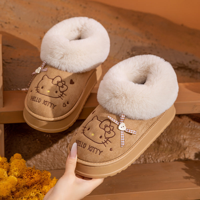 Hellokitty Fuzzy Slippers Fluffy Fall Winter House Cute Shoes Indoor and Outdoor