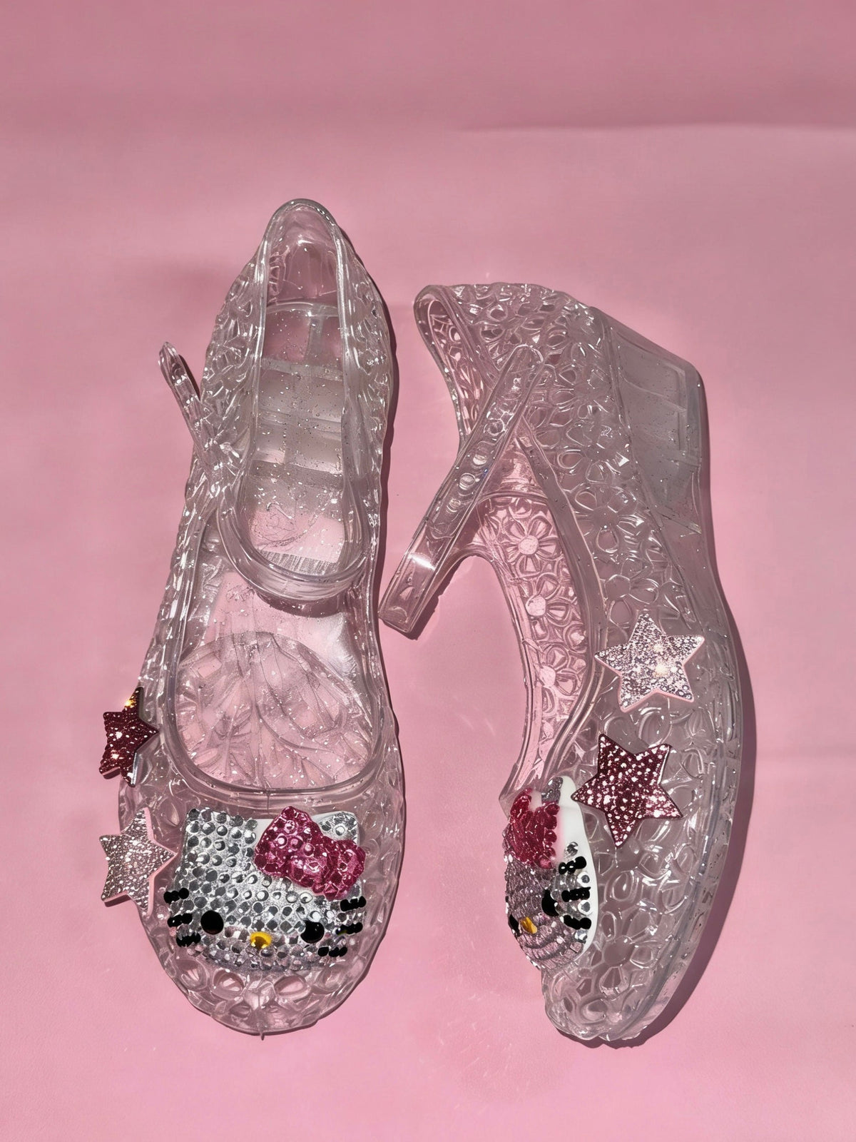 Hellokitty Handmade Rhinestone Flat Jelly Shoes Sandals