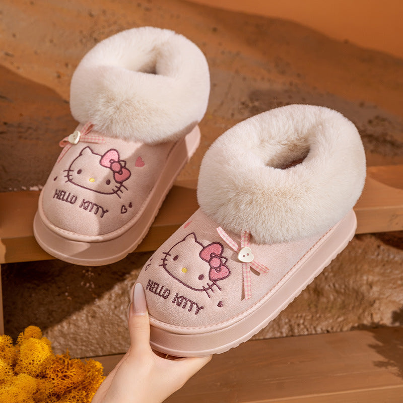 Hellokitty Fuzzy Slippers Fluffy Fall Winter House Cute Shoes Indoor and Outdoor