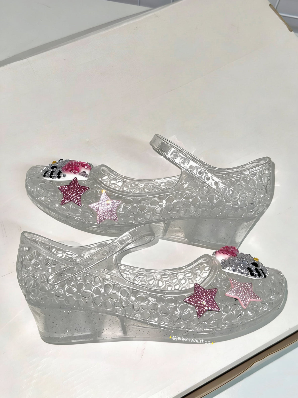 Hellokitty Handmade Rhinestone Flat Jelly Shoes Sandals