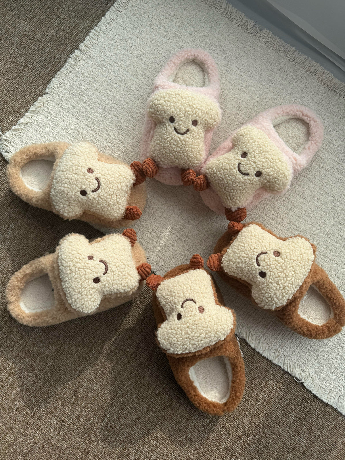 Girly Fuzzy Fluffy Comfy Plush Toast Slippers