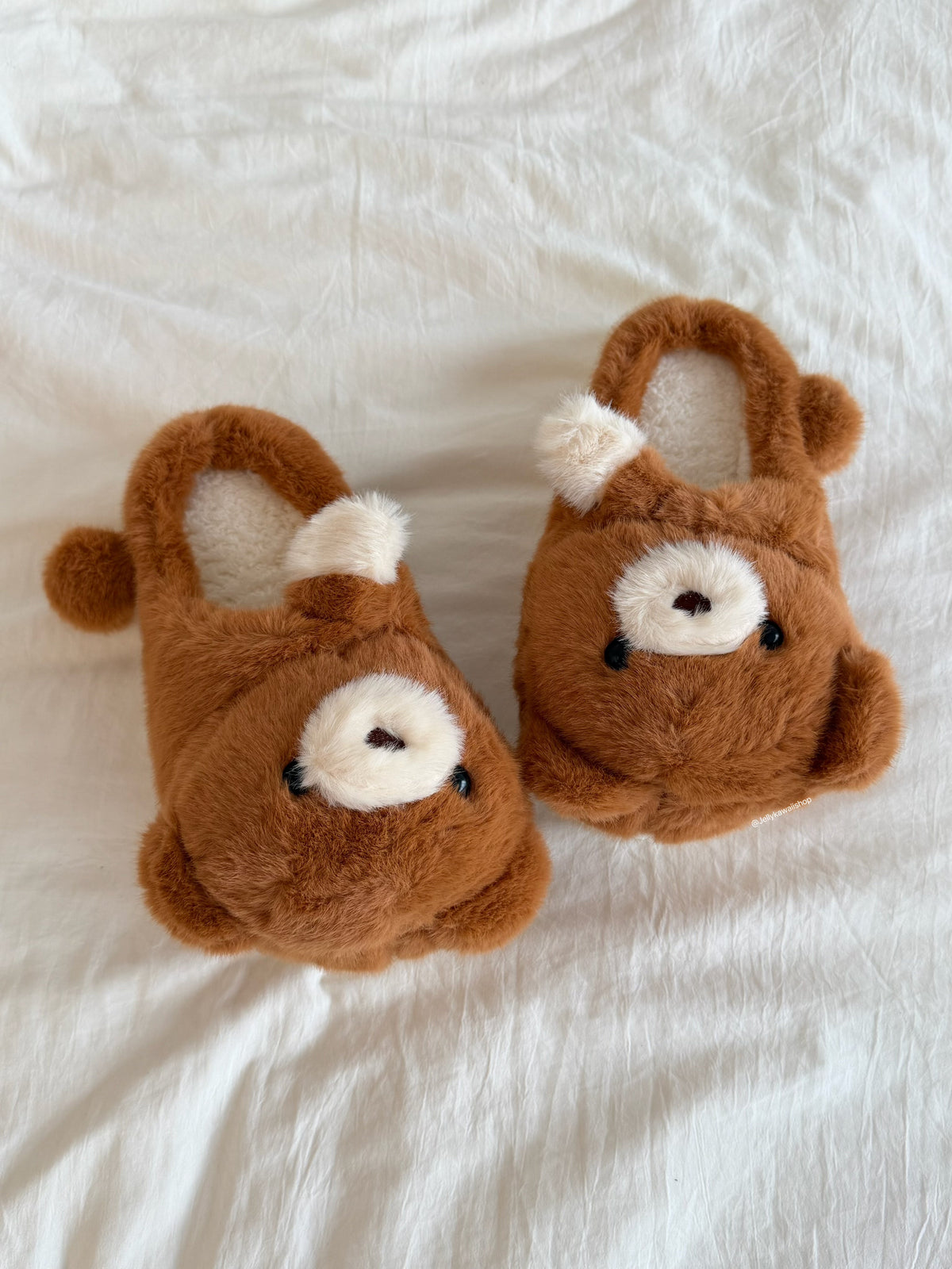 Girly Fuzzy Fluffy Brown Hugging Bear Plush Slippers