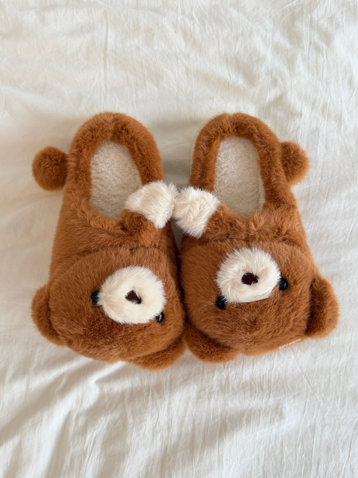 Girly Fuzzy Fluffy Brown Hugging Bear Plush Slippers