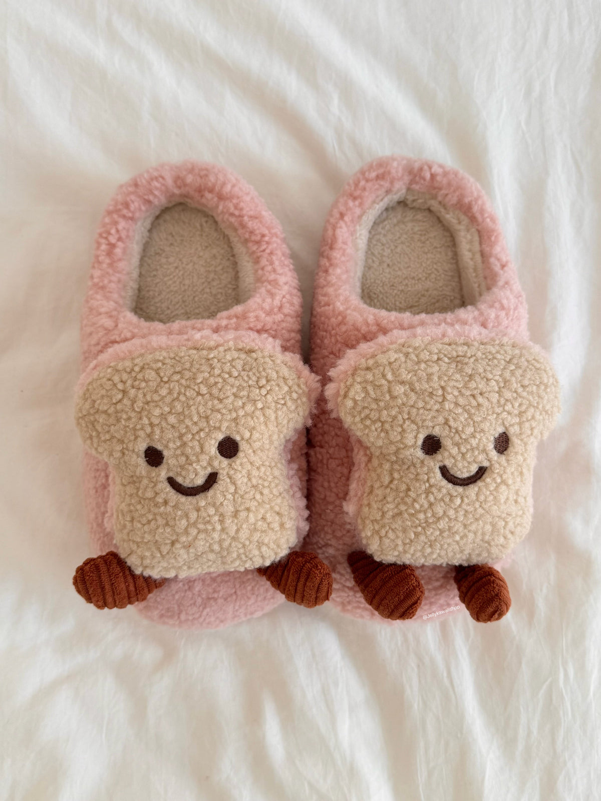 Girly Fuzzy Fluffy Comfy Plush Toast Slippers