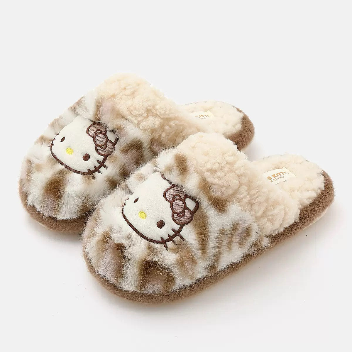 Hello Kitty Leopard Print Plush Slippers