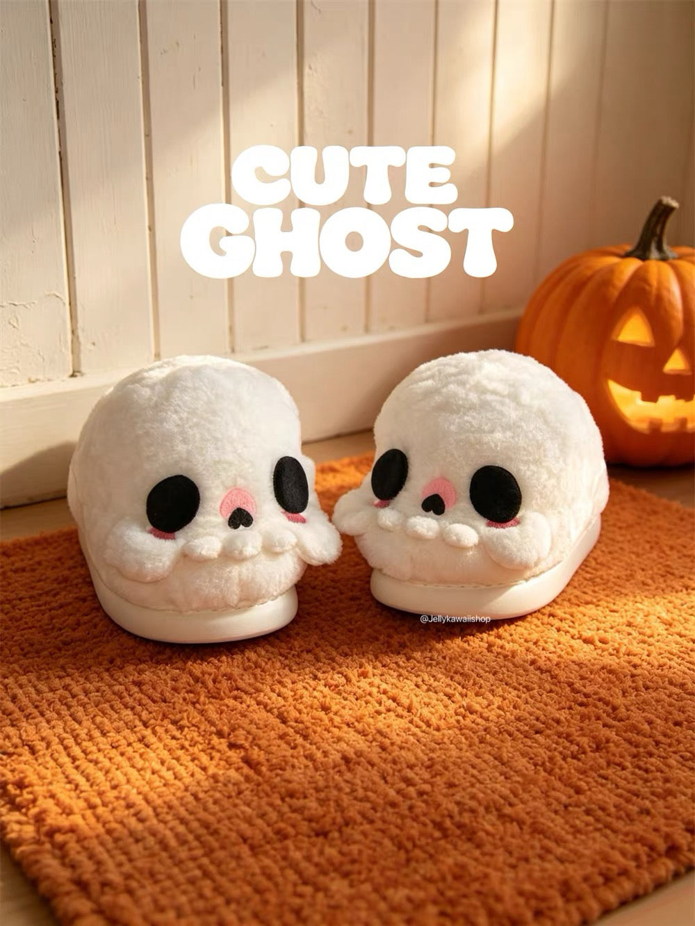 White Skull Ghost Halloween Plush Slippers