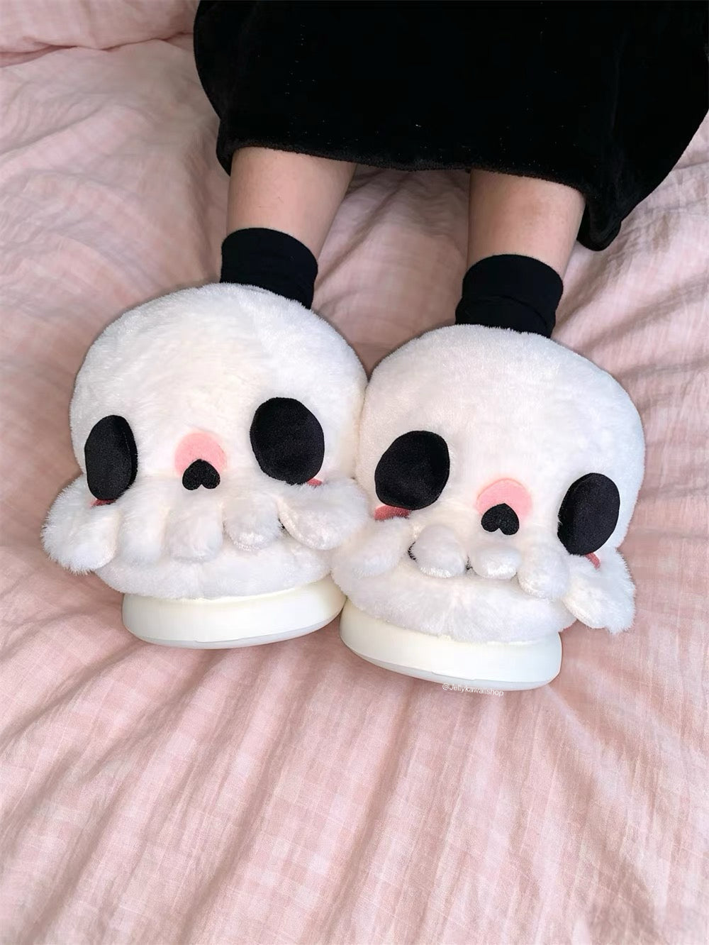 White Skull Ghost Halloween Plush Slippers
