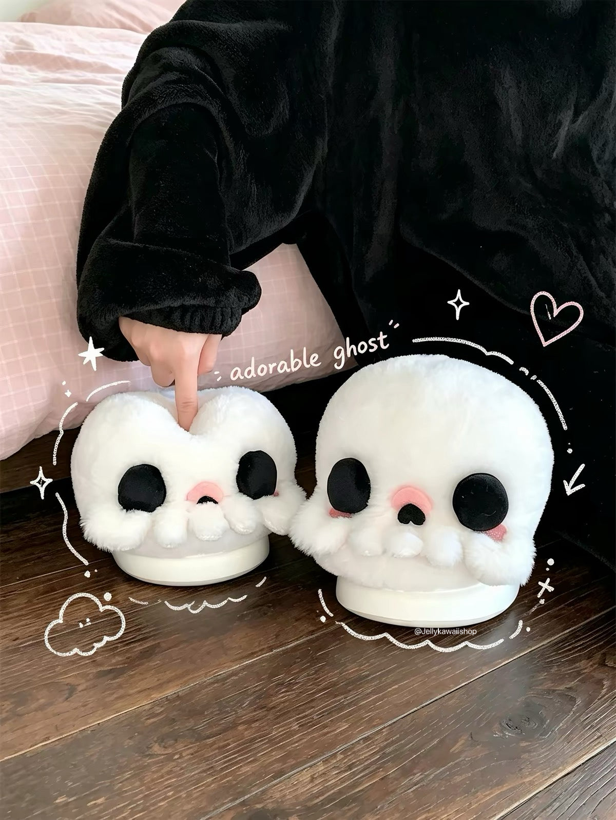 White Skull Ghost Halloween Plush Slippers