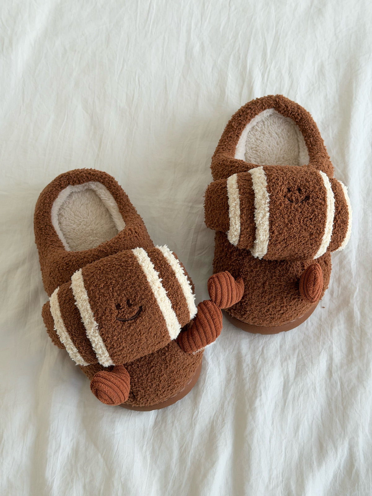 Brown Croissant Plush Fuzzy Slippers