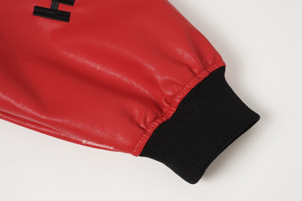 Hello Kitty Black and Red Leather Jacket Unisex Coats
