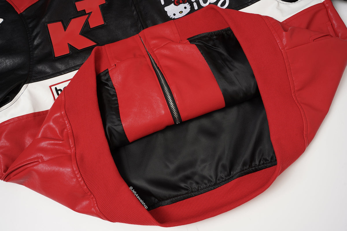 Hello Kitty Black and Red Leather Jacket Unisex Coats
