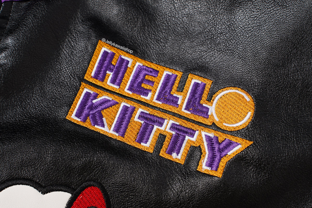 Hello Kitty Black and Purple Leather Jacket Unisex Coats