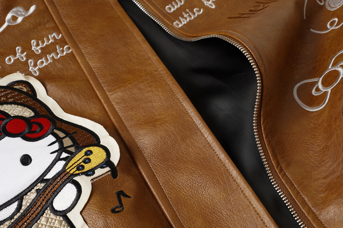 Hello Kitty Brown Leather Jacket Unisex Coats