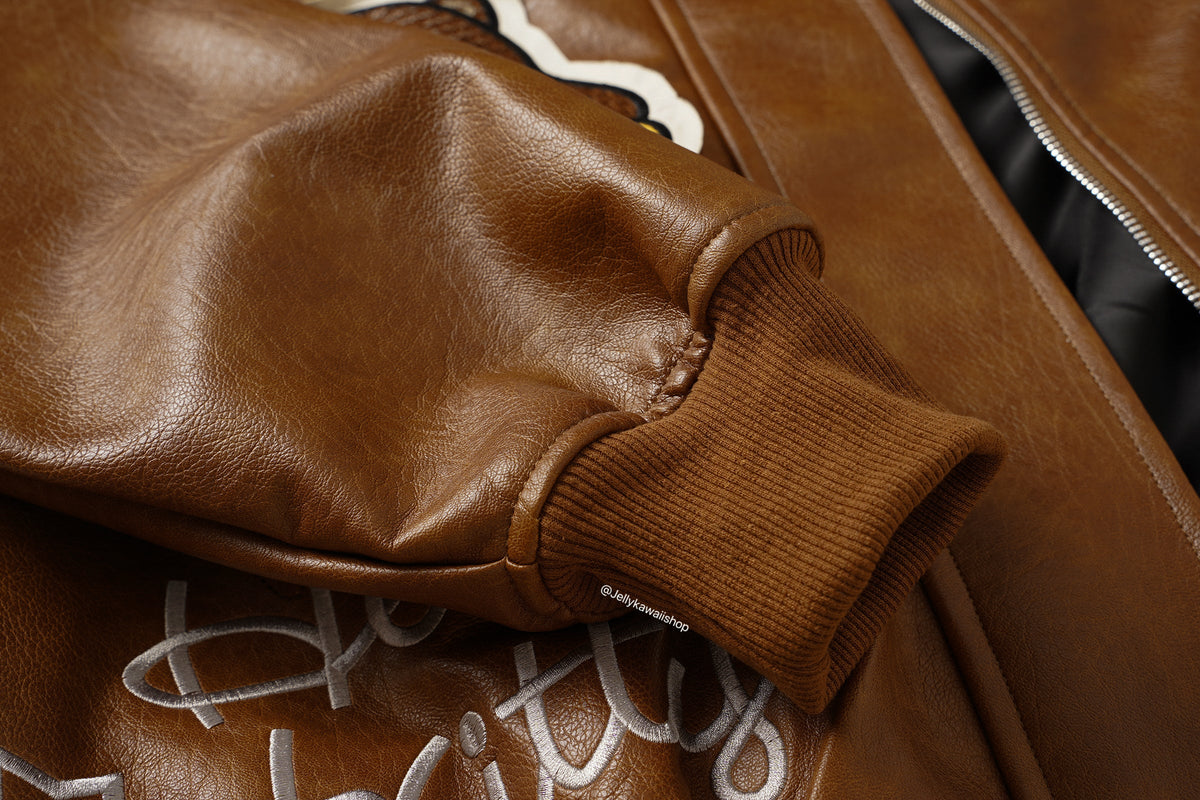 Hello Kitty Brown Leather Jacket Unisex Coats