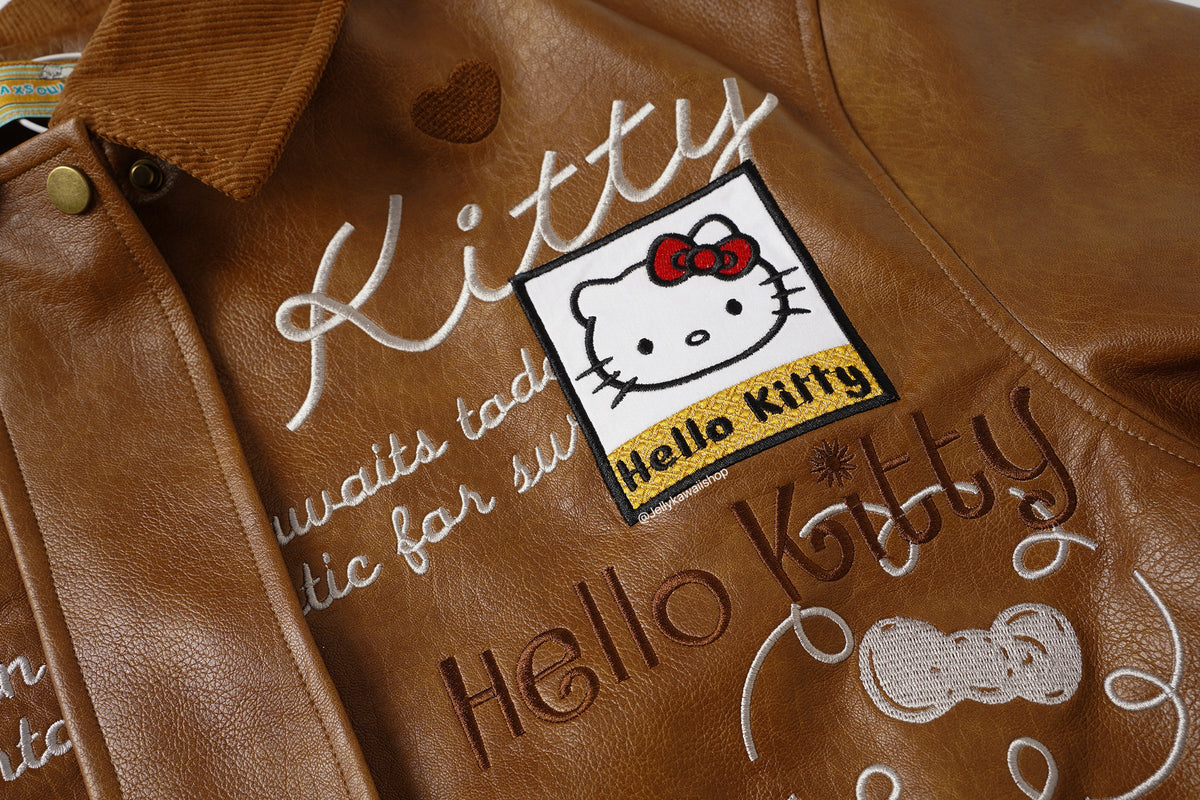 Hello Kitty Brown Leather Jacket Unisex Coats