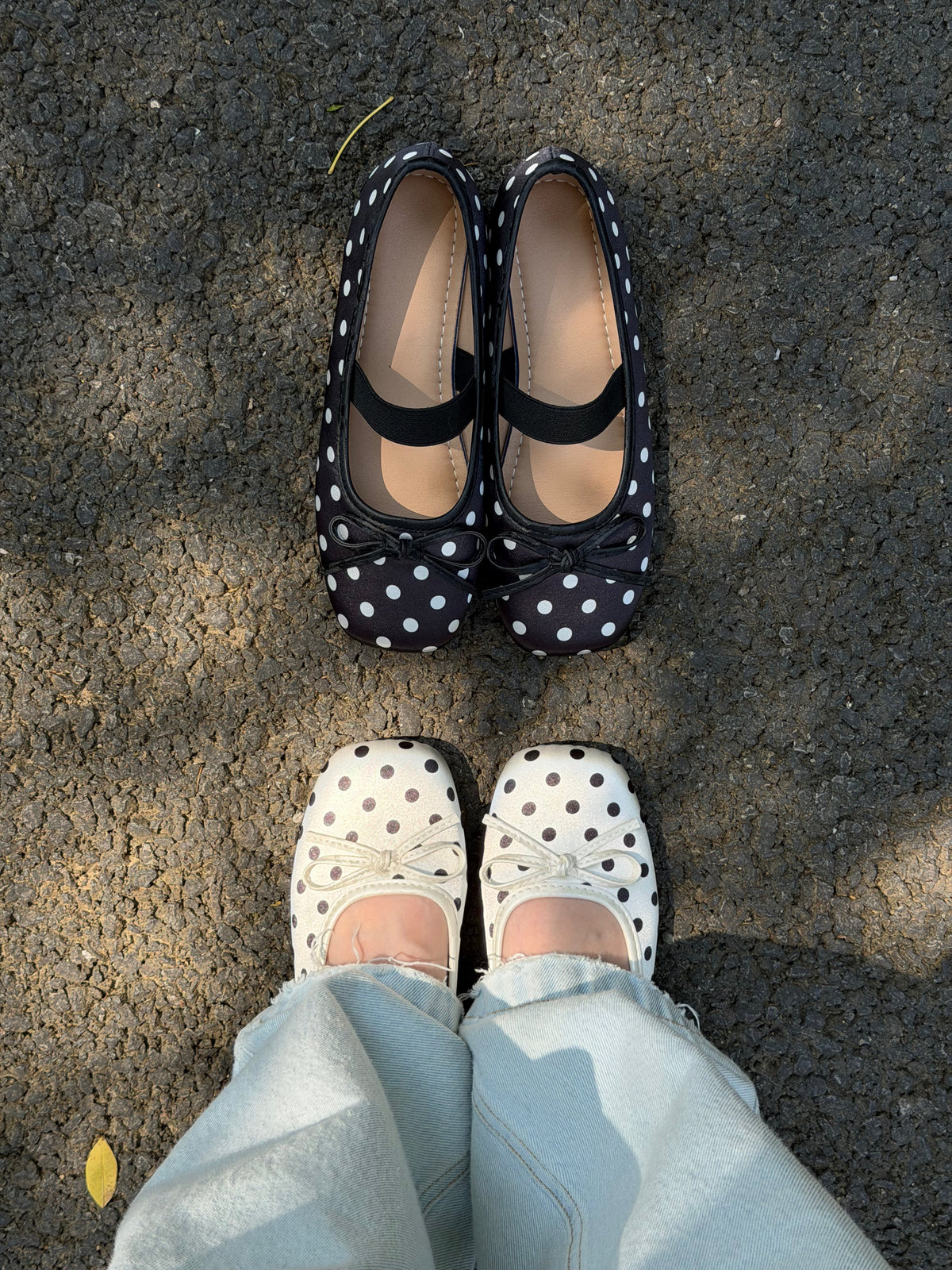 Girly Bow Polk Dot Ballet Flat Shoes Mary Janes Low Top Cute Casual Lightweight Shoes