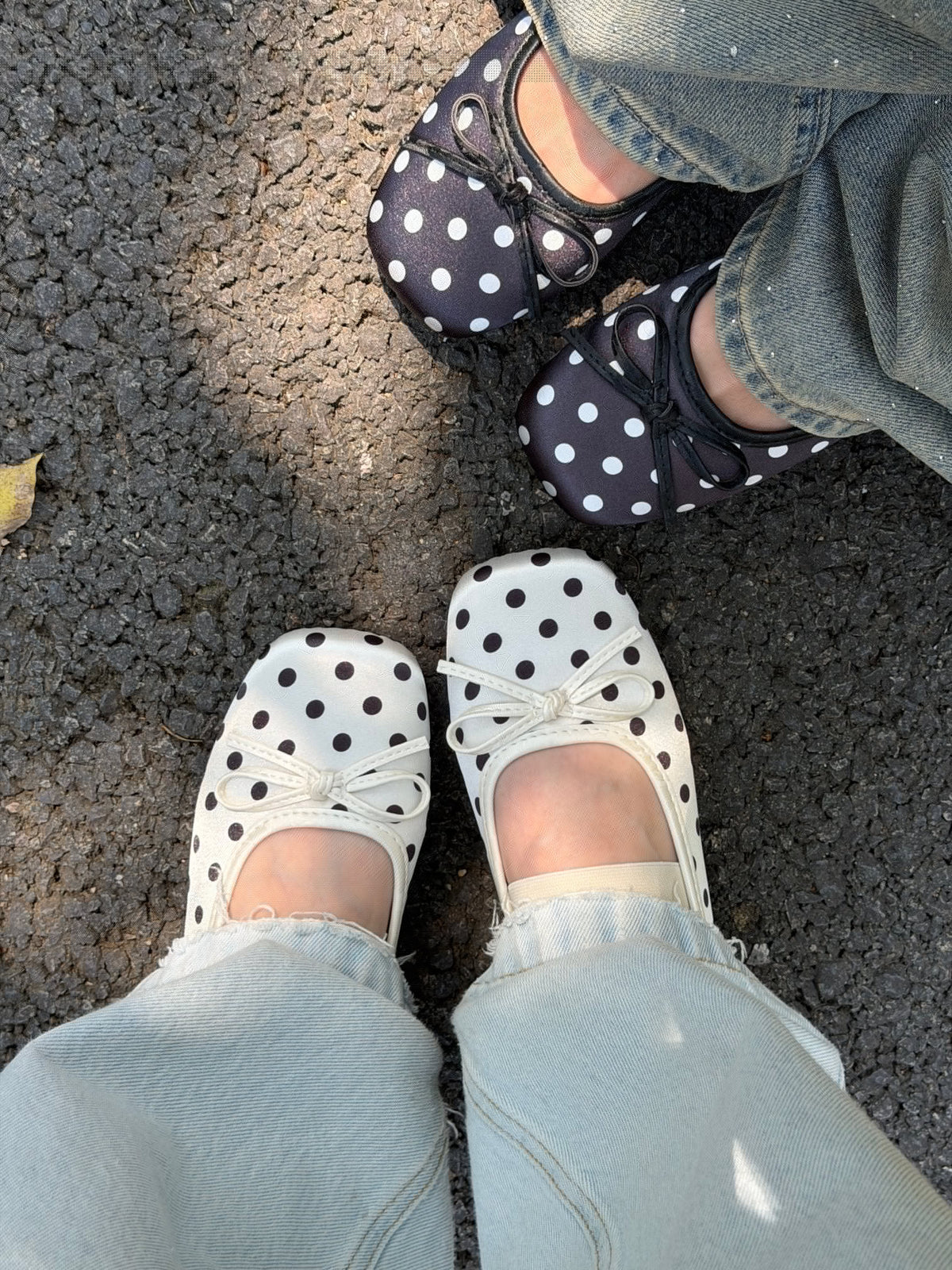 Girly Bow Polk Dot Ballet Flat Shoes Mary Janes Low Top Cute Casual Lightweight Shoes
