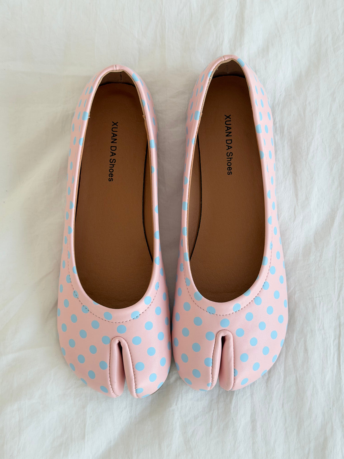 Girly Polk Dot Tabi Shoes Mary Janes Ballet Flat Low Top Split Toe Cute Casual Lightweight Shoes