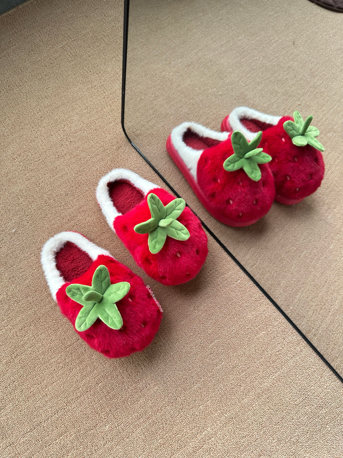 Girly Fuzzy Fluffy Comfy Plush Strawberry Slippers
