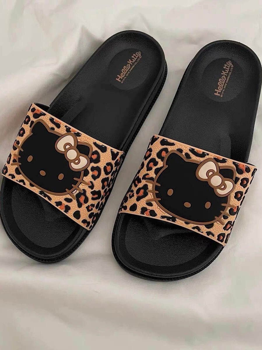Hellokitty Leopard Print Shower Sandals Bathroom Slippers