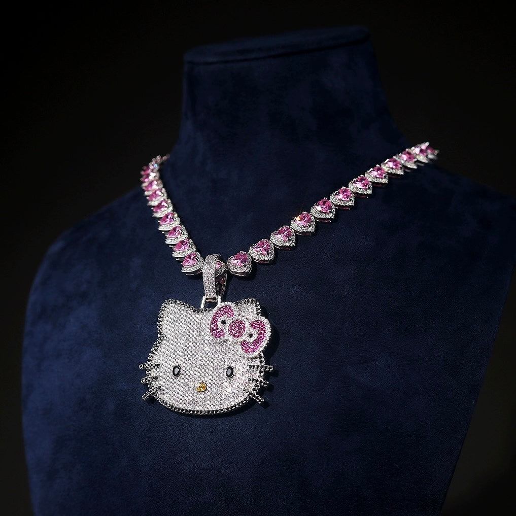 Hellokitty Sparkly Rhinestone Chunky Chain Necklace Jewelry（Velvet Gift Box Packing）