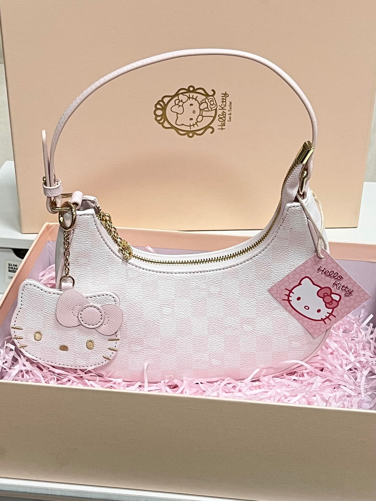 Hellokitty Pink Clutch Tote Purse Handbags With Mirrored Bag Charms