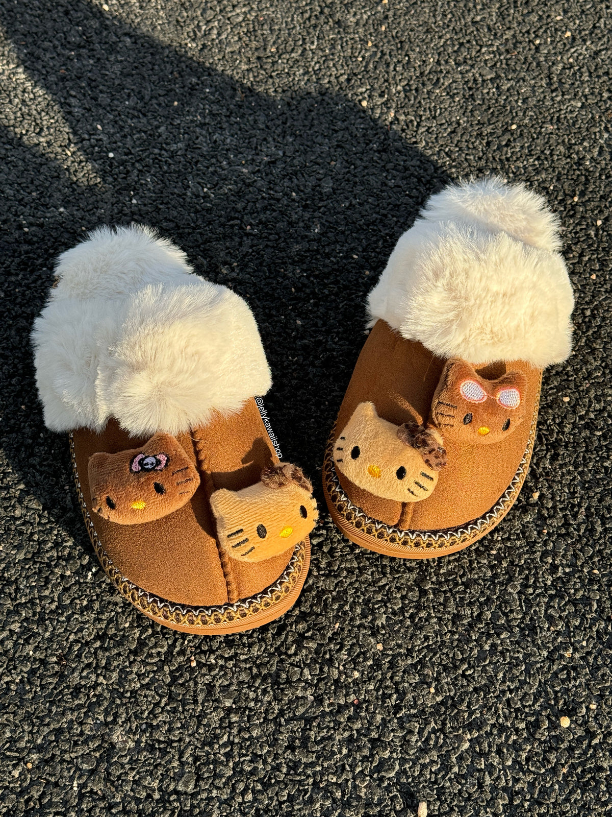 Hellokitty Fuzzy Brown Slippers Fluffy Winter Shoes