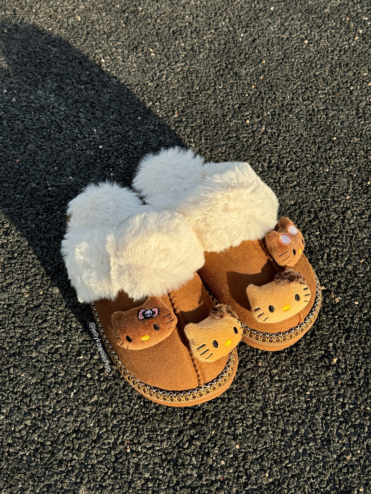 Hellokitty Fuzzy Brown Slippers Fluffy Winter Shoes