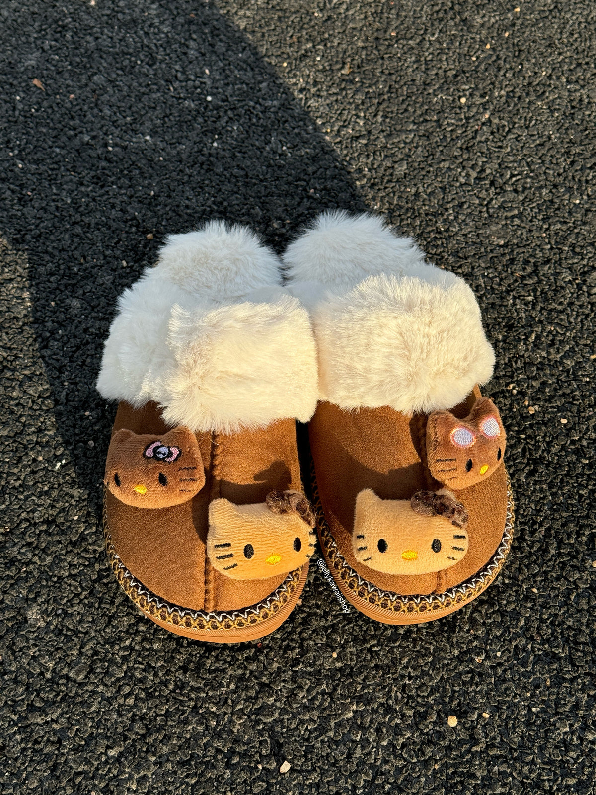 Hellokitty Fuzzy Brown Slippers Fluffy Winter Shoes