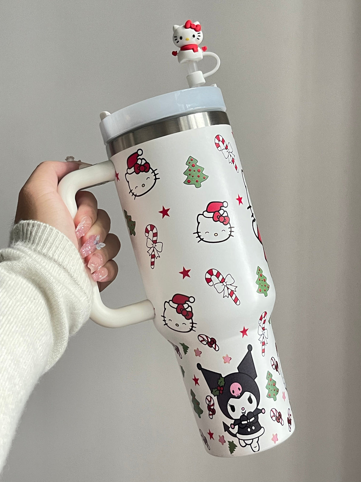 SipSweetie｜HelloKitty Christmas In-Car Insulated Cup 1200 ml Tumbler with Handle Stainless Steel Insulated Cup with Lid Gym #0003