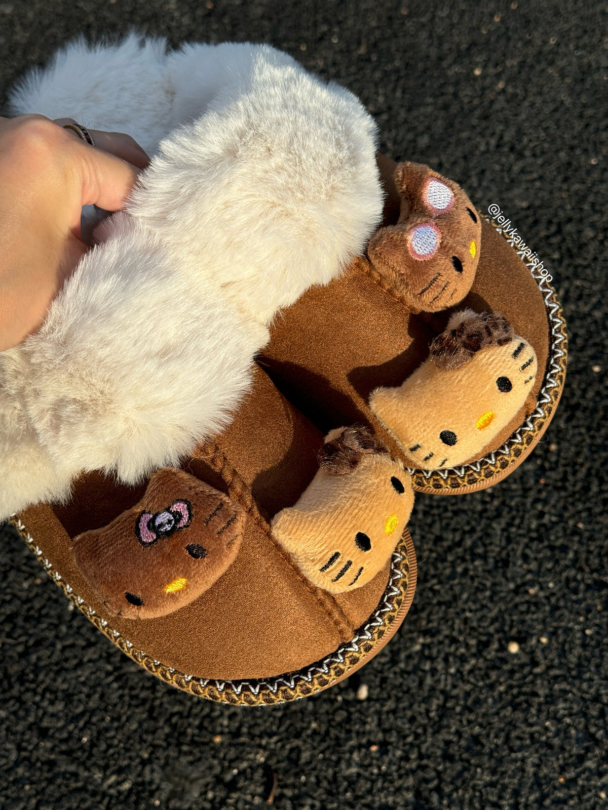 Hellokitty Fuzzy Brown Slippers Fluffy Winter Shoes