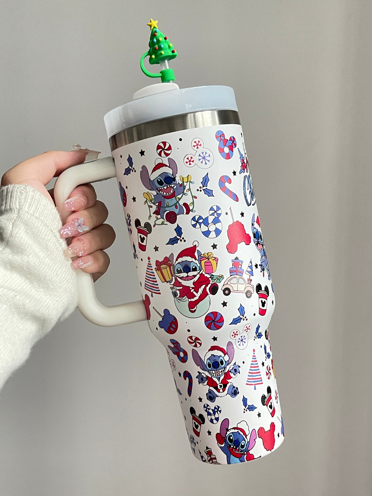 SipSweetie｜Stitch Christmas In-Car Insulated Cup 1200 ml Tumbler with Handle Stainless Steel Insulated Cup with Lid #0004