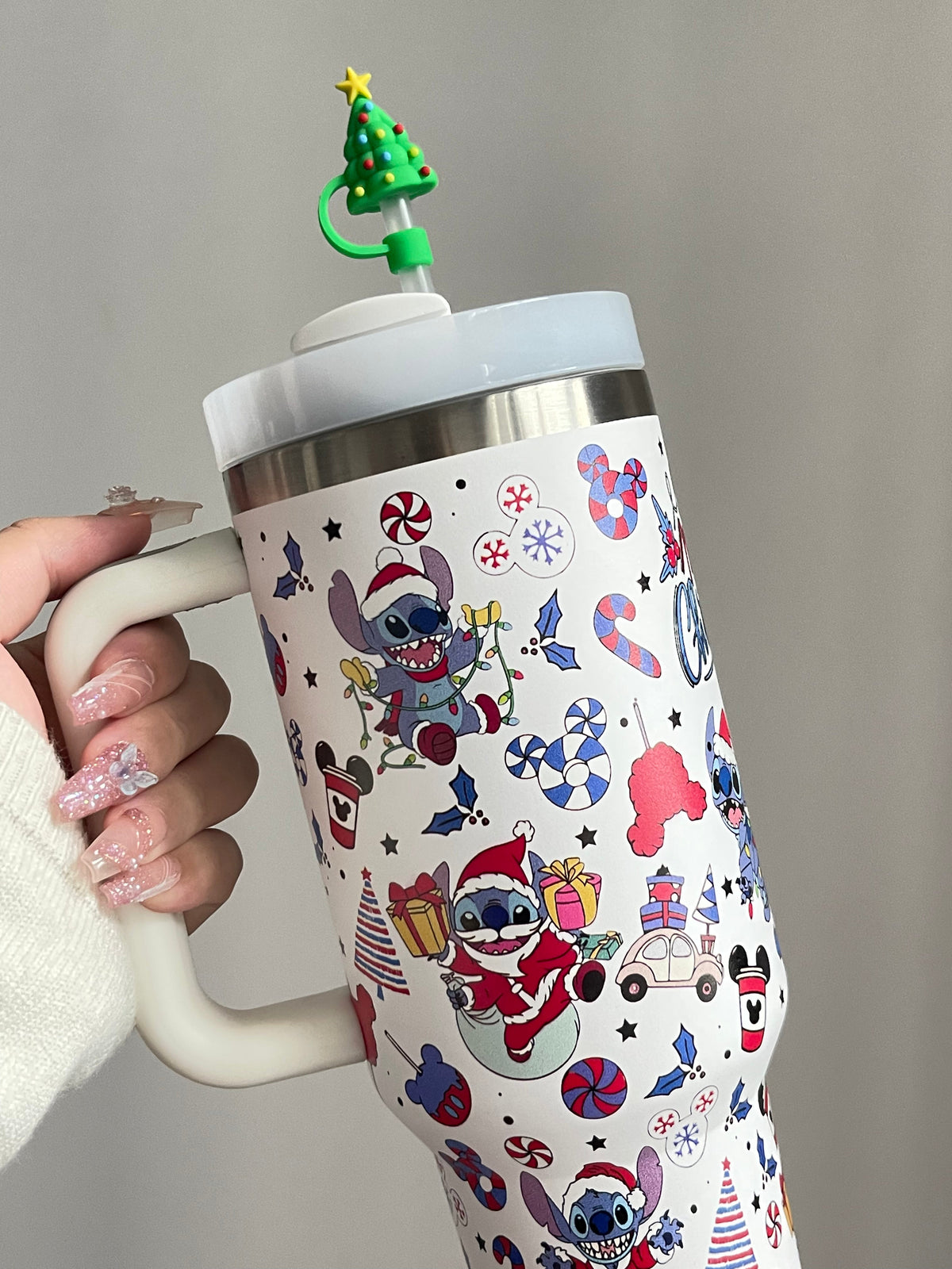 SipSweetie｜Stitch Christmas In-Car Insulated Cup 1200 ml Tumbler with Handle Stainless Steel Insulated Cup with Lid #0004