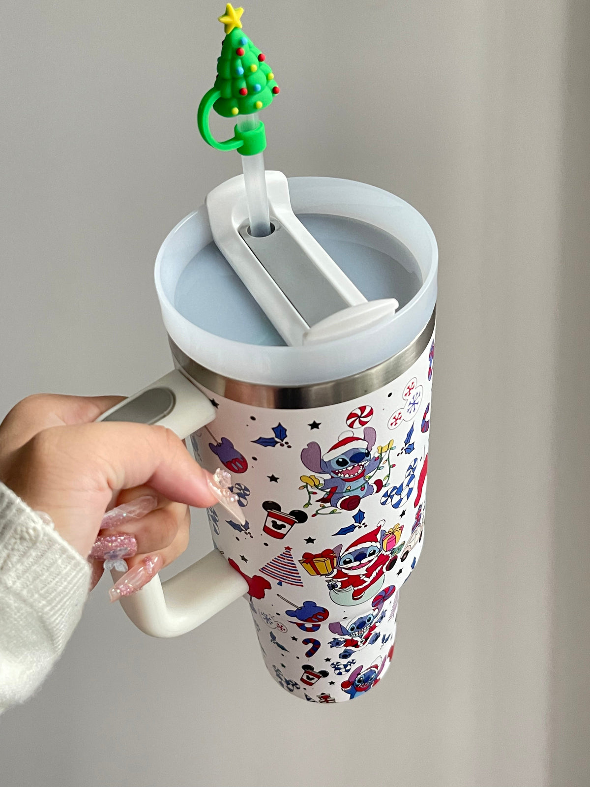 SipSweetie｜Stitch Christmas In-Car Insulated Cup 1200 ml Tumbler with Handle Stainless Steel Insulated Cup with Lid #0004