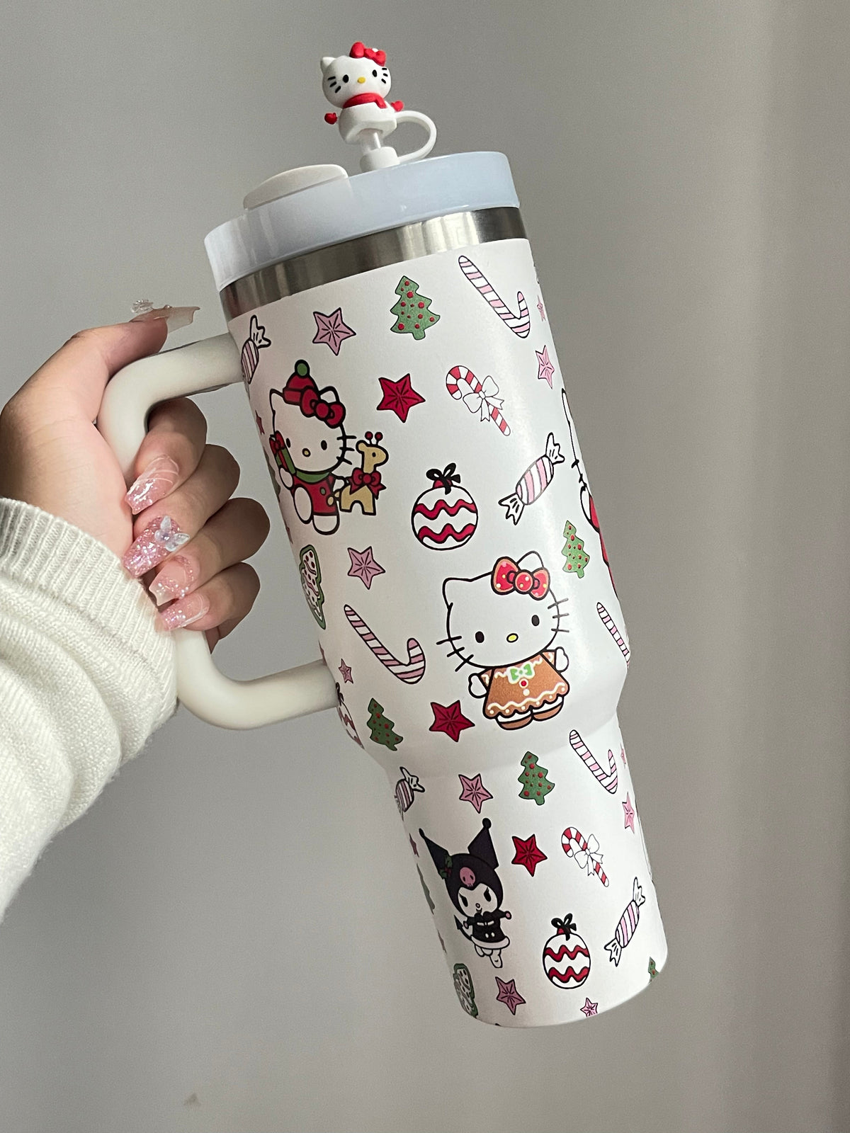SipSweetie｜Hellokitty Christmas In-Car Insulated Cup 1200 ml Tumbler with Handle Stainless Steel Insulated Cup with Lid #0005