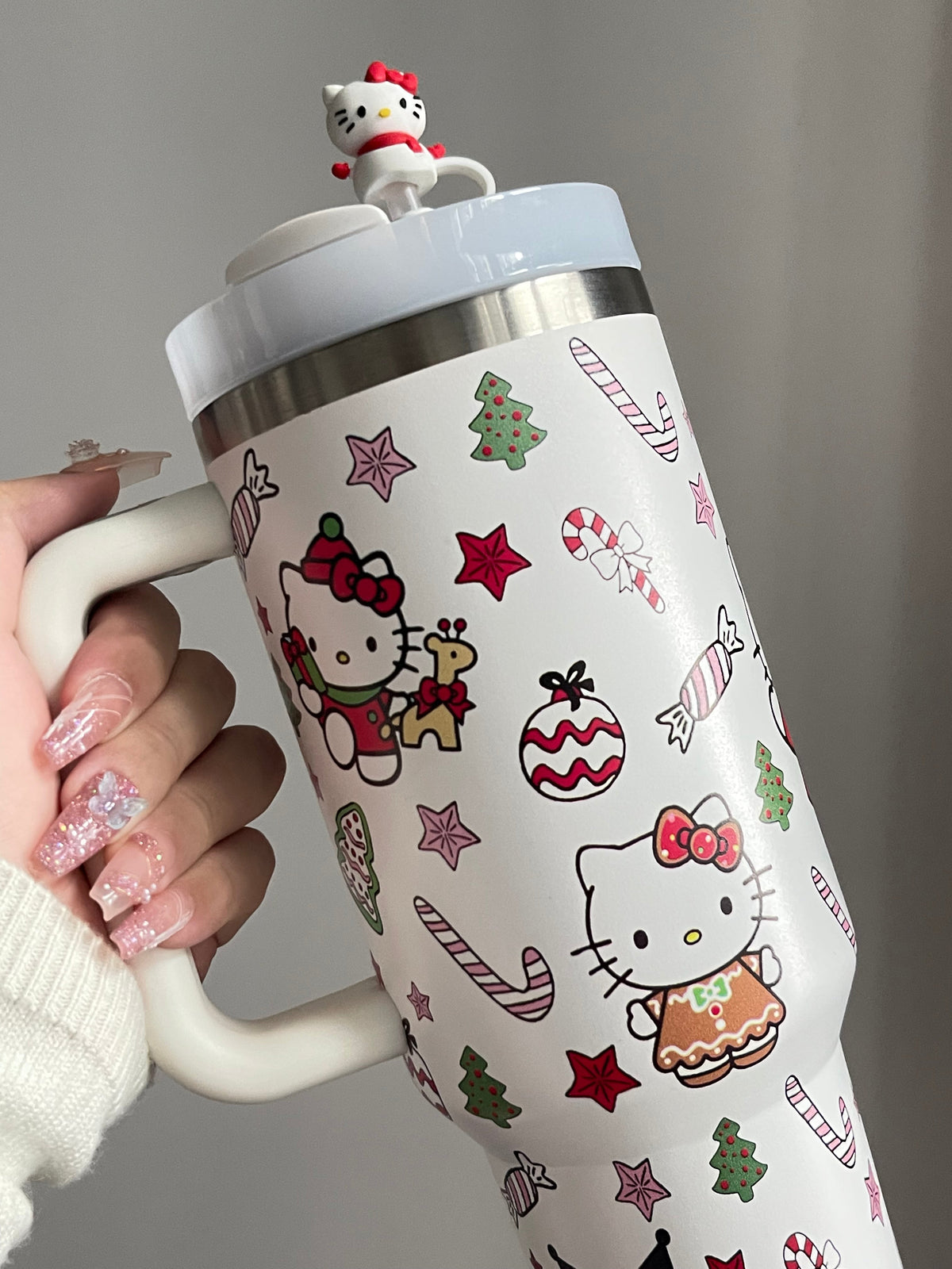 SipSweetie｜Hellokitty Christmas In-Car Insulated Cup 1200 ml Tumbler with Handle Stainless Steel Insulated Cup with Lid #0005