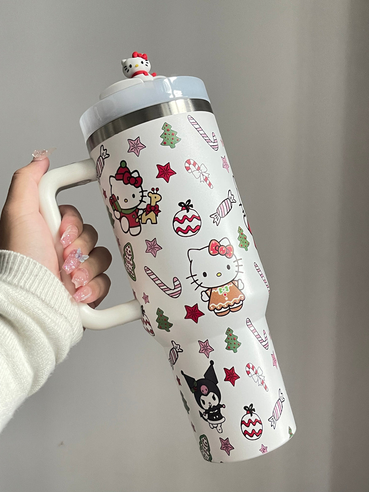 SipSweetie｜Hellokitty Christmas In-Car Insulated Cup 1200 ml Tumbler with Handle Stainless Steel Insulated Cup with Lid #0005