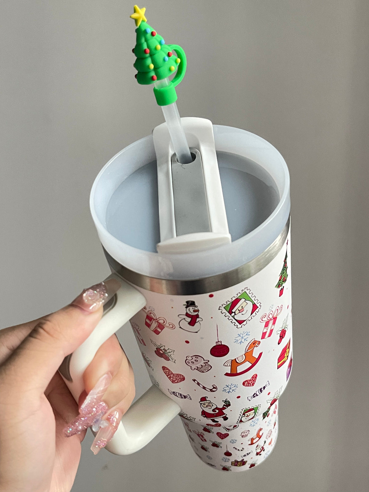 SipSweetie｜Christmas Stitch In-Car Insulated Cup 1200 ml Tumbler with Handle Stainless Steel Insulated Cup with Lid #0006