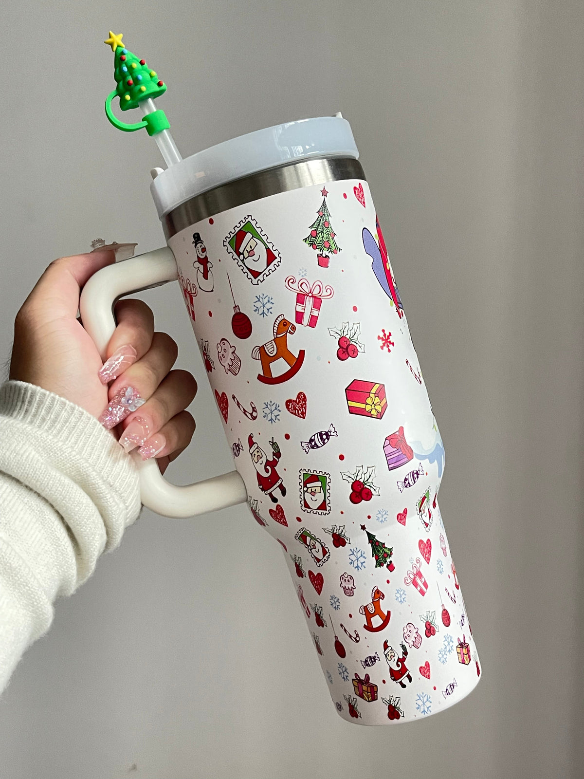 SipSweetie｜Christmas Stitch In-Car Insulated Cup 1200 ml Tumbler with Handle Stainless Steel Insulated Cup with Lid #0006