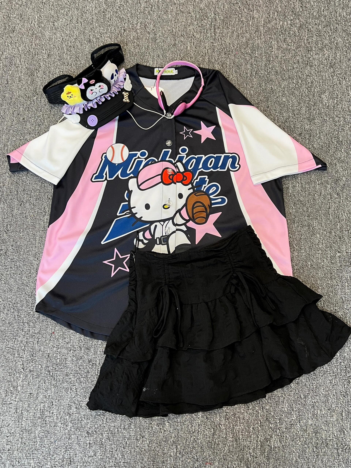 Hellokitty Cute Baseball Jersey Baseball Shirts Sports Uniform Summer Loose Short Sleeve Tops T-Shirts