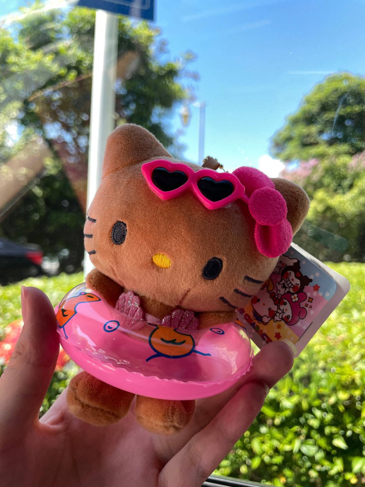 Tan Hellokitty Swimming Ring Plush Keychain｜5in/12Cm