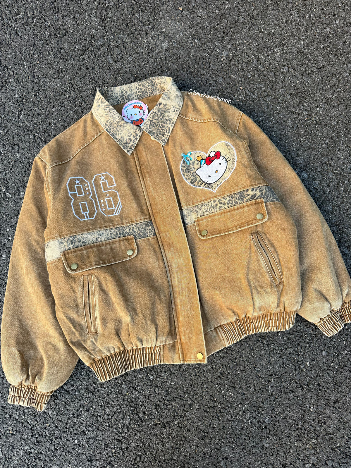 Hellokitty Brown Leopard Print Varsity Jacket Baseball Bomber Jacket Vintage Unisex Streetwear Coats