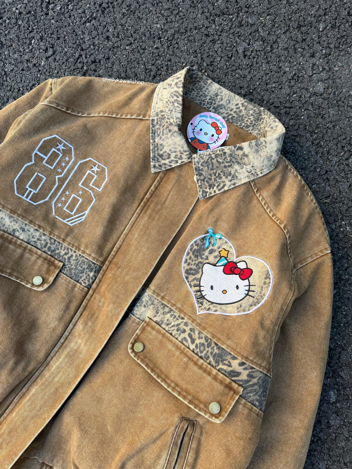 Hellokitty Brown Leopard Print Varsity Jacket Baseball Bomber Jacket Vintage Unisex Streetwear Coats