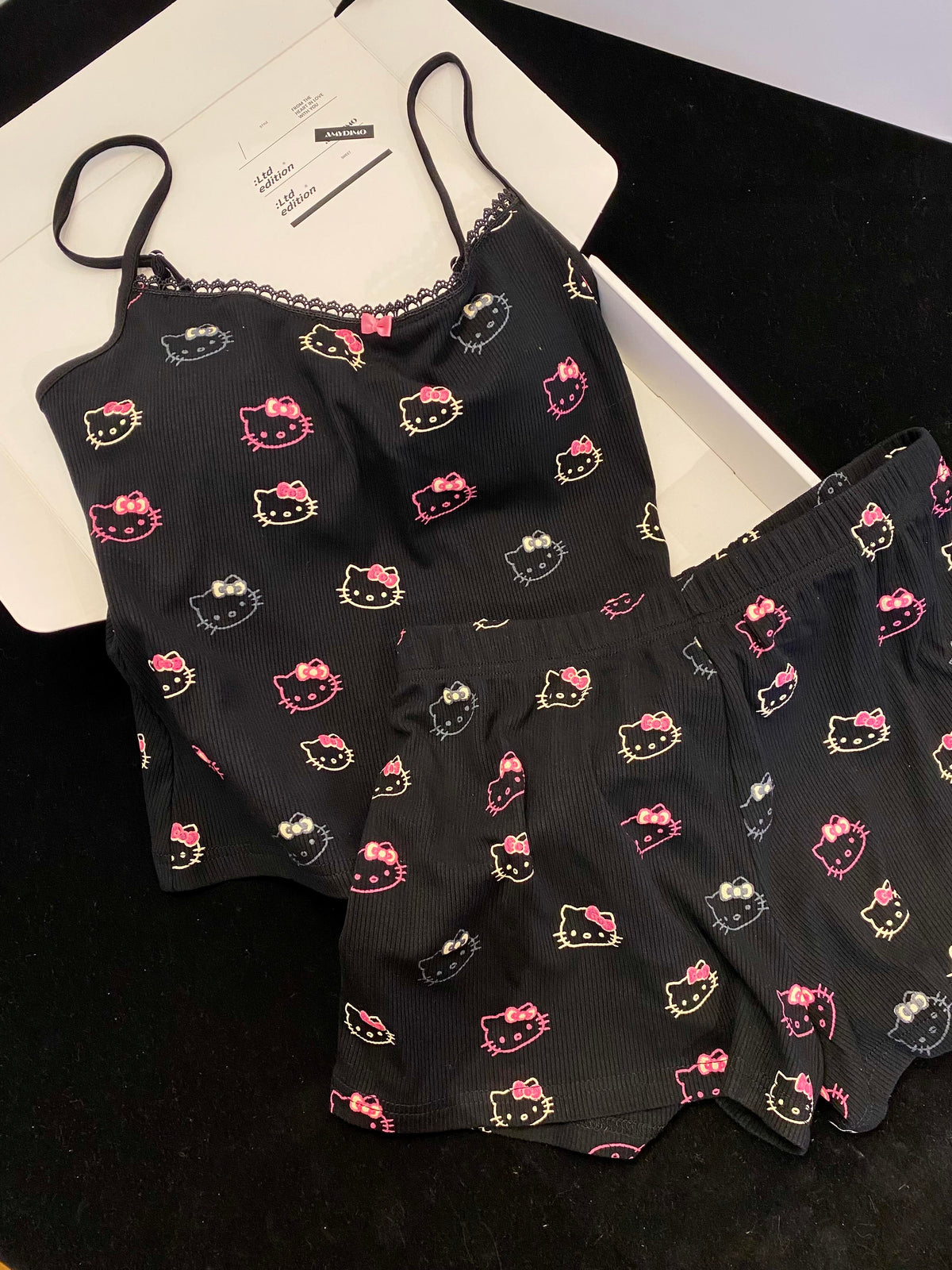 Hellokitty Black Lace Pajama Set 2 Piece